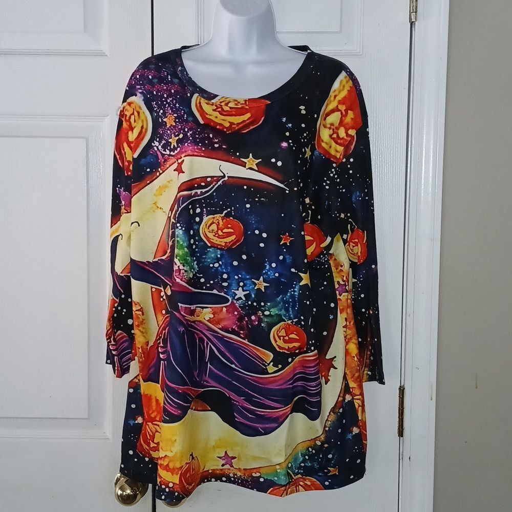 Halloween pumpkins galaxy witch holiday spooky shirt Sz XXL NWOT